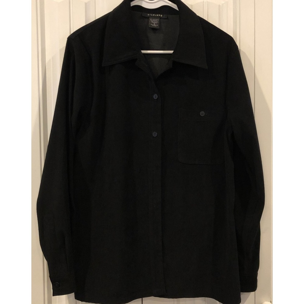 Silkland Women's M Black Button Front Utility Shirt Jacket Long Sleeve Pockets